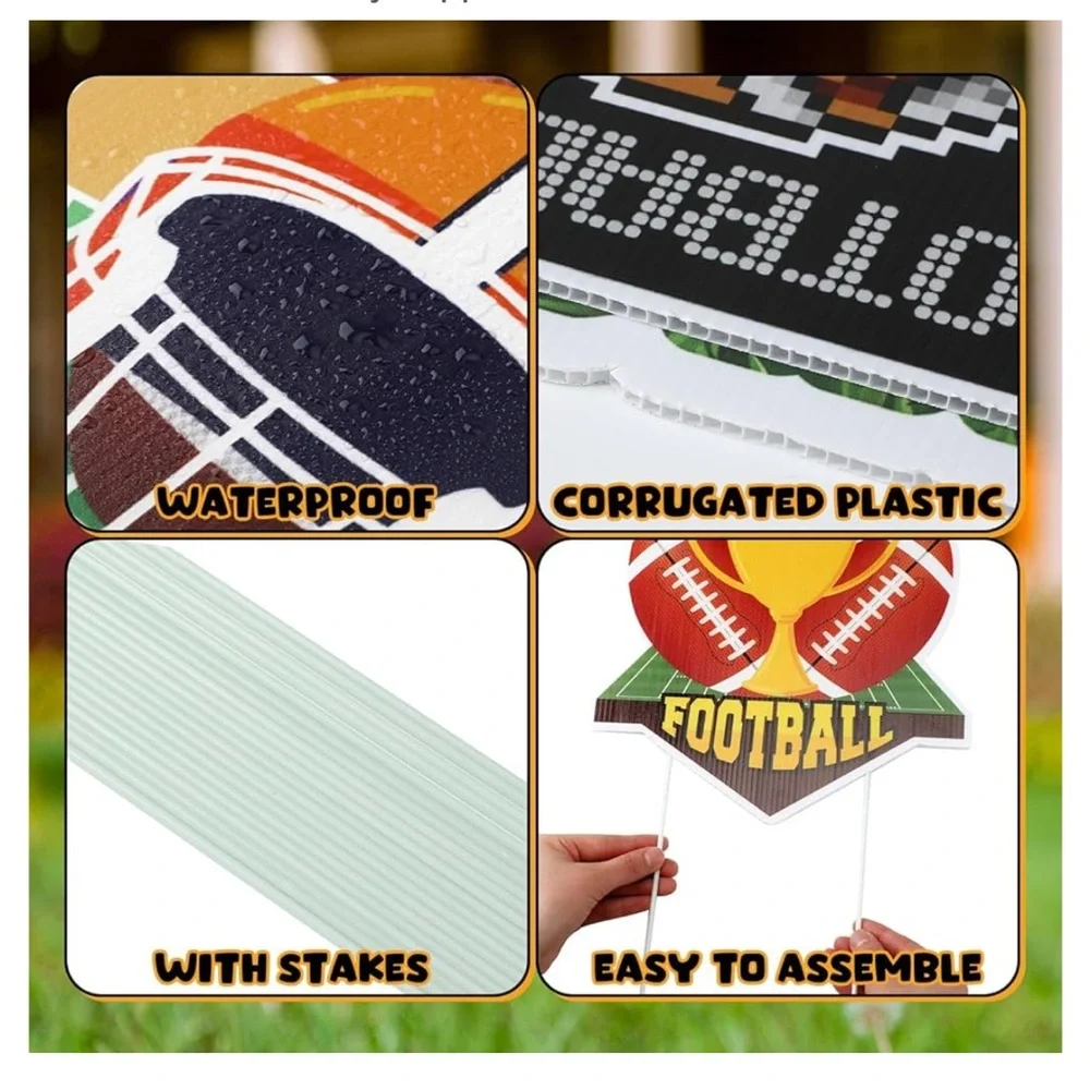 Football Yard Sign with Stakes,10 pcs.,Sports Yard Decorations Footballs Outdoor